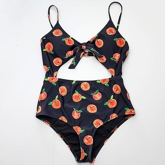 Eidon SGS Sports One Piece Cut Out Bathing Suit Black Peaches Print Size Small - Picture 6 of 15